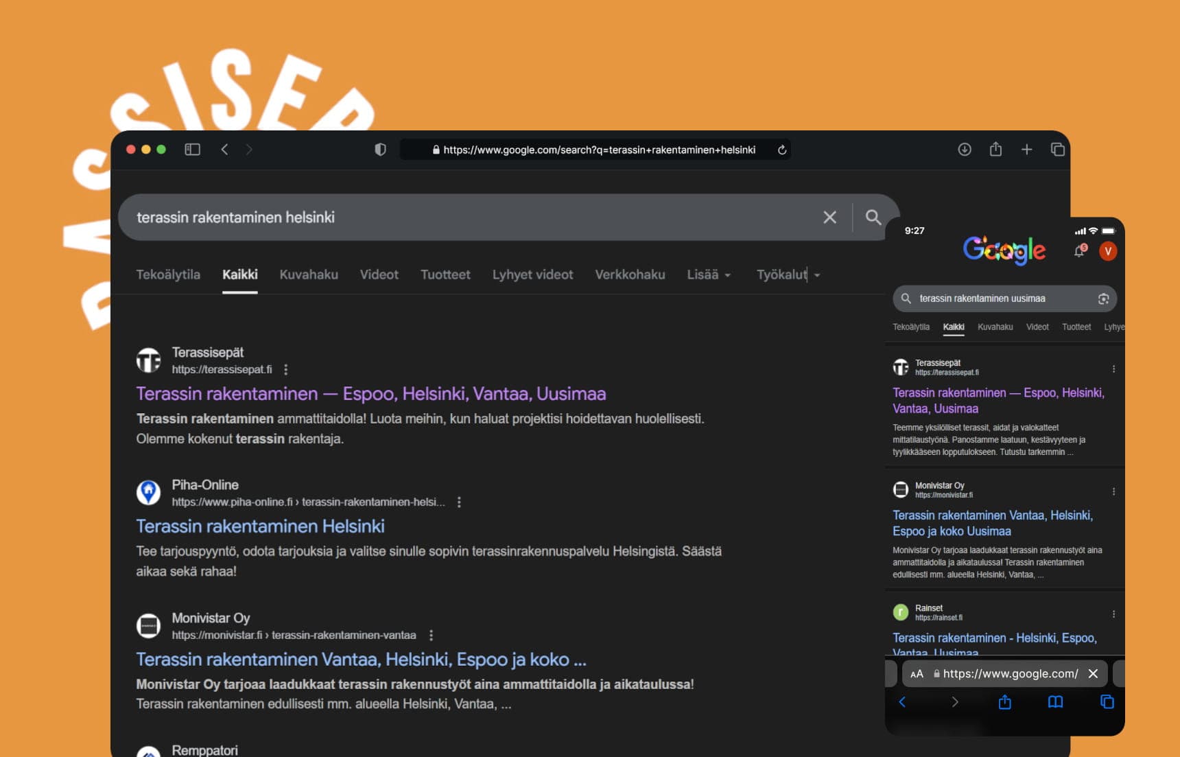 Esimerkki hakukoneoptimoinnin tuloksista